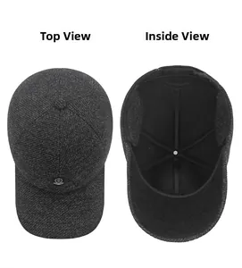 Vista dettagliata della parte superiore e interna di un cappello invernale grigio