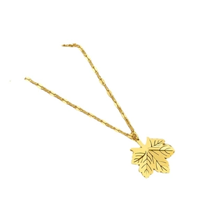 Minimalist gold maple leaf pendant necklace with elegant textured veins on a lip chain
