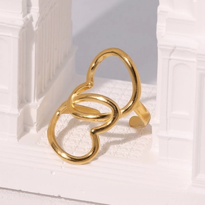 Bague ouverte coeur minimaliste en or 18 carats avec des lignes de métal entrelacées