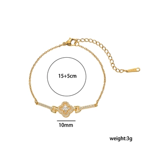 Gold-plated stainless steel four-leaf clover bracelet with adjustable 15+5cm chain link