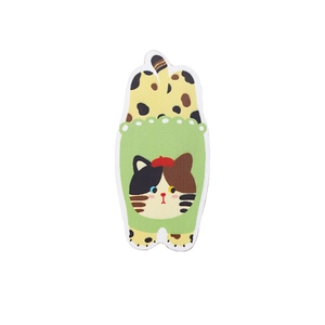 Cartoon calico cat wooden magnetic bottle opener fridge magnet with a red beret