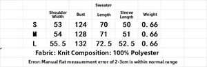 Detailed size chart for animal print loose knit cardigan with fabric composition info