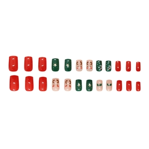 24pcs Christmas press-on nails with festive reindeer and snowflake patterns in square shape