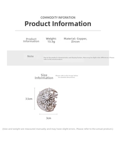 Detailed specs of moon and star brooch showing 3.5cm by 3cm size and 13.5g weight
