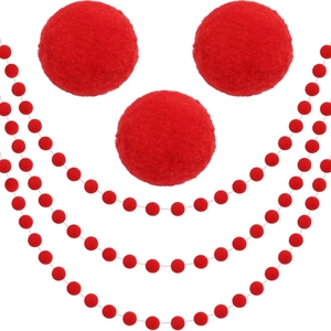 2-meter Christmas garland with twenty soft red felt wool balls for festive tree decoration