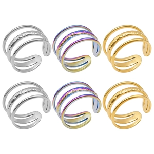 Detailed view of triple-layered 304 stainless steel ripple rings in gold and silver