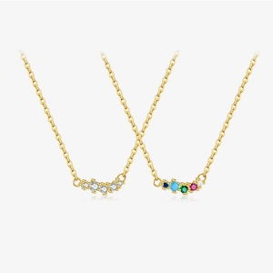 925 Sterling Silver Curved Bar Rainbow Necklace For Women Colorful Zircon Pendant Fashion Minimalist Jewelry