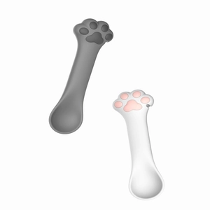Multifunctional silicone cat paw food spoons in grey and white colors for pet feeding
