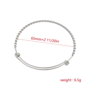 Adjustable minimalist stainless steel twisted rope bracelet in silver finish 65mm diameter