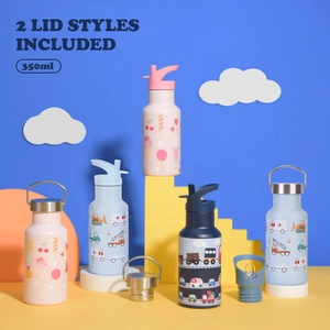 Kids Insulated Water Bottle 316 Stainless Steel Vacuum Flask With Handle Straw Lids Outdoor School Cartoon Pattern