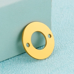 Polished gold circular stainless steel connector disc with three holes for jewelry making