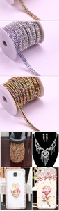 Detailed view of colorful AB rhinestone claw chains for DIY jewelry and crafts