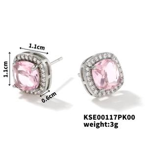 Detailed view of pink zircon earrings showing dimensions 1.1cm and 3g weight