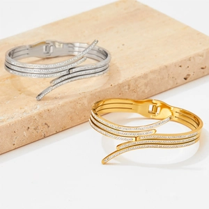 Elegant multi-layer stainless steel bangle set with rhinestones in gold and silver finish