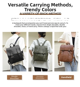Retro-Rucksack aus Kunstleder in Schwarz, Grün und Braun mit vielseitigen Tragemöglichkeiten
