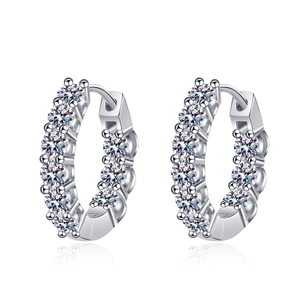 Elegant pair of S925 sterling silver hoop earrings with sparkling round-cut moissanite stones
