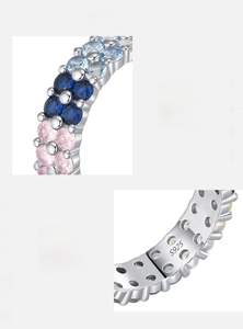 Detailed macro view of S925 sterling silver ring with colorful 5A cubic zirconia stones