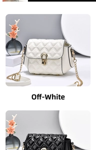 Detail view of beige and black quilted chain bags with gold hardware and elegant locks
