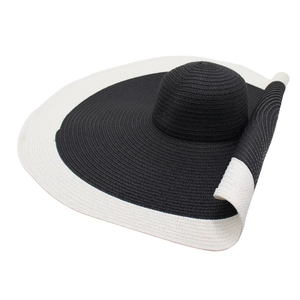 Oversized Brim Straw Hat Women Woven Sun Protection Summer Beach Cap Contrast Color Elegant Breathable