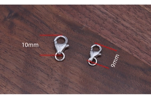 Macro detail of 9mm and 10mm S925 sterling silver lobster clasps for jewelry making