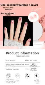 Detail showing 24pcs pink gradient press-on nails with heart design and ABS material