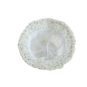 Floral baby bucket hat in cream with yellow flowers and adjustable windproof strap