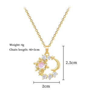 Detail of moon and star necklace with pink gemstone showing 40+5cm chain size
