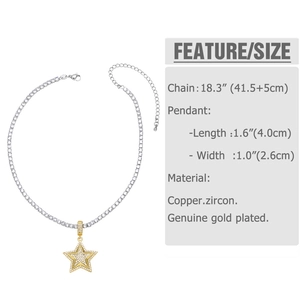 Detailed size specifications for gold star pendant necklace with cubic zirconia