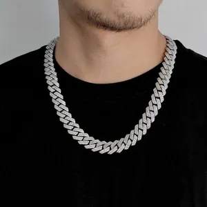 Men's 15mm hip hop Cuban link necklace featuring double row pavé-set clear zircon stones