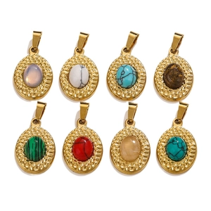 Oval stainless steel gold pendants with colorful natural stones for DIY jewelry making