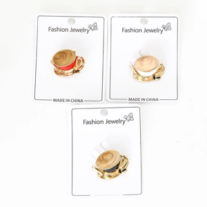 Detailed trio of alloy enamel coffee cup brooches in red, beige, and black colors