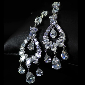 Elegant sterling silver needle drop earrings with sparkling zircon waterdrop pendants