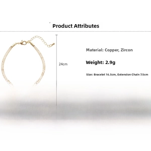 Détail du bracelet en cuivre et zircon avec dimensions de 16,5cm plus extension