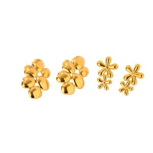 Minimalist golden flower shaped titanium steel earrings with matte and polished finish