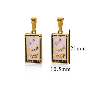 Detail of tarot moon earrings with pink enamel and crystals, 21mm height dimensions