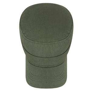 Unisex army green cotton flat top cadet hat with reinforced brim and solid color design