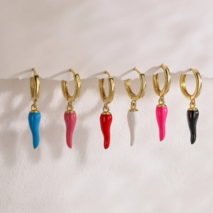 Chili Pepper Horn Pendant Hoop Earrings Colorful Enamel Copper Jewelry For Women Creative Small Trendy
