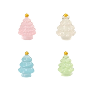 Miniature glowing Christmas tree figurines in four pastel colors for DIY decor