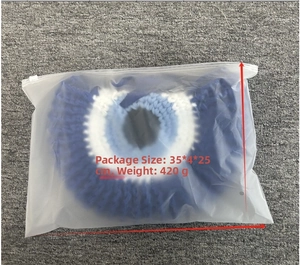 Detailed close-up of woven evil eye pattern bag in a translucent shipping zipper pouch