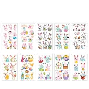 Lot de 10 tatouages temporaires de Pâques pour enfants avec lapins et œufs colorés