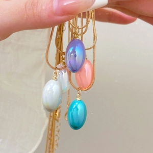 Colorful pear-shaped teardrop pendant necklaces with gold snake chains for women
