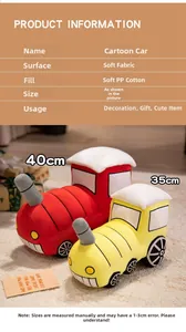 Detail of plush cartoon train toy with soft fabric and PP cotton filling specifications