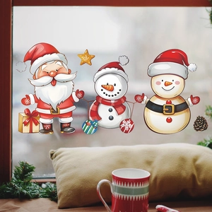 Christmas window stickers set with Santa, snowmen, and gifts for festive home decoration