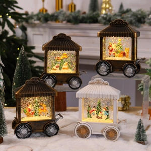 Christmas musical cart snow globe with LED lights and Santa Claus figurine decoration