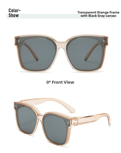 Detail of oversized orange frames with black grey polarized lenses for night driving