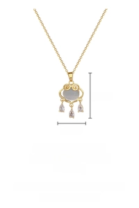 Detail of Ruyi lock pendant in titanium steel with cat's eye stone and zircon drops