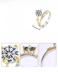 Detail of S925 silver moissanite ring showing 11mm D color stone and two-tone band