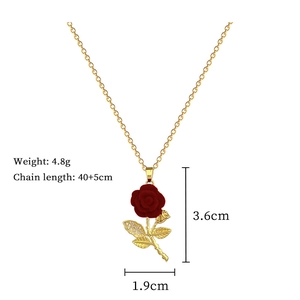 Detailed specs of rose flower necklace with crystal leaves: Weight 4.8g, Chain 40+5cm