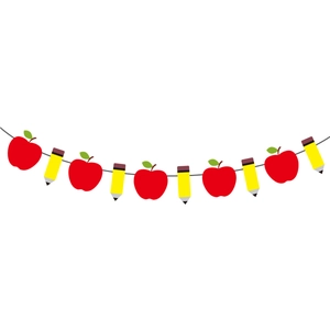 Welcome back to school banner with alternating red apple and yellow pencil paper cutouts