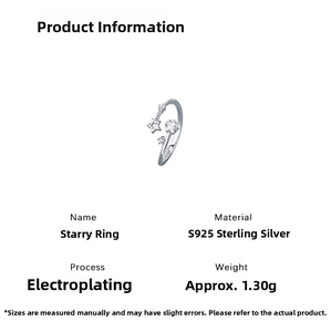 Detail specifications for Starry S925 sterling silver ring with electroplating process